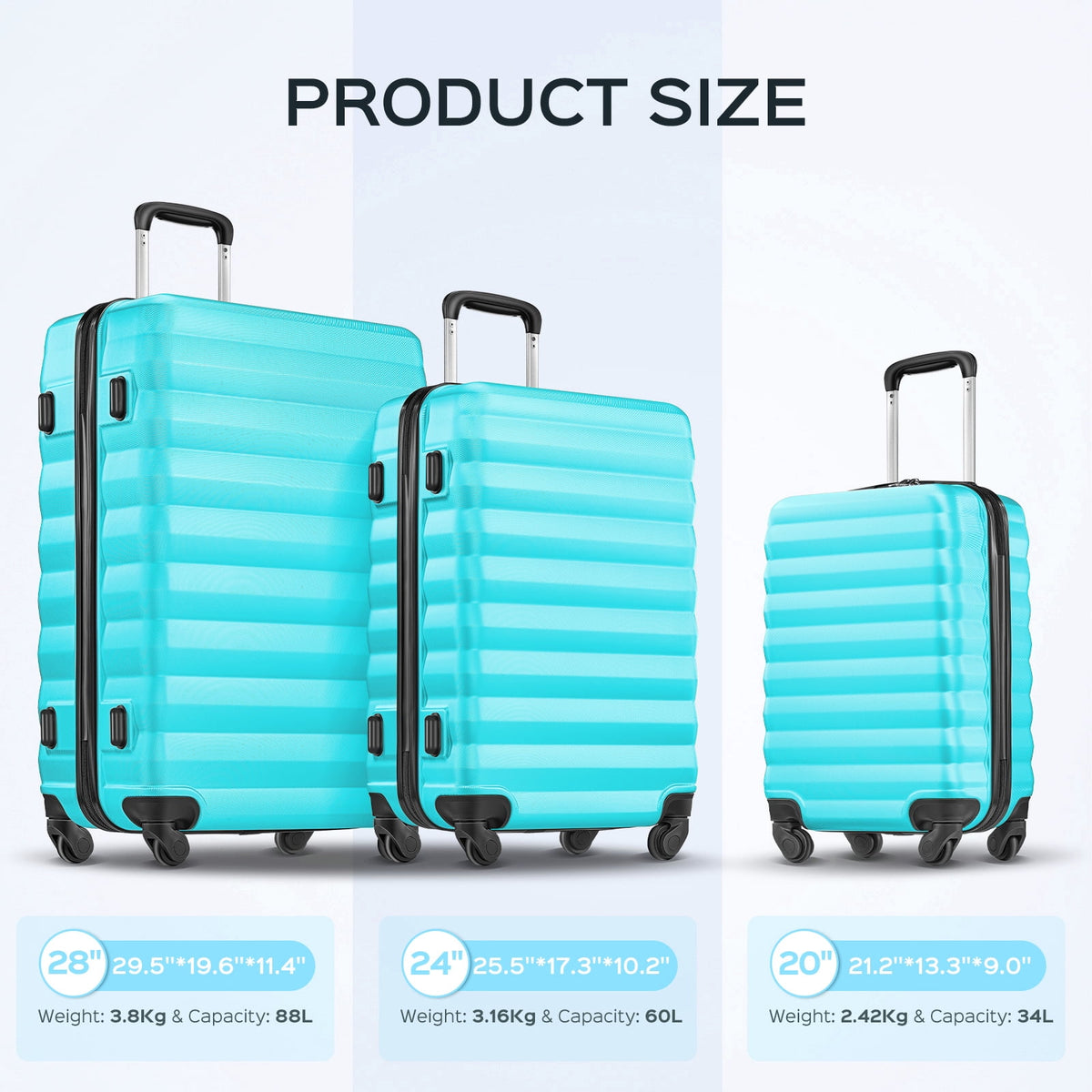 3 Piece Luggage Sets with 6 PC Organize Bags Lightweight Suitcases with Spinner Wheels, Pink