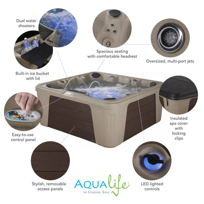 Aqualife by Strong Spas Palm Beach 6 Person 69-Port Non-Lounger Spa, 30 Jets, Cobblestone