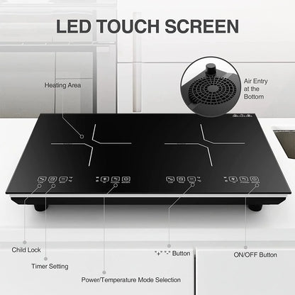 VBGK Double Induction Cooktop 24 Inch Electric Countertop 2 Burner 110V Electric Hot Plate,3H & Auto Shutdown Induction Burner,Child Lock Electric Cooktop 4000W
