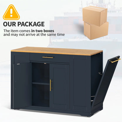 DWVO Kitchen Storage Cart with Trash Can Storage Cabinet, Rolling Kitchen Island with Wheels and Drawers for 13-Gallon Trash Bin, Gray