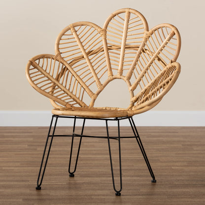bali & pari Garan Modern Bohemian Natural Brown Rattan and Black Metal Accent Chair