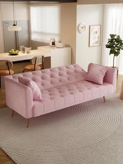 FFH Modern Corduroy Futon Sofa Bed with Adjustable Backrest,Convertible Loveseat Sleeper,Soft Couch with Drop-Down Table and Cup Holder for Living room,Pink