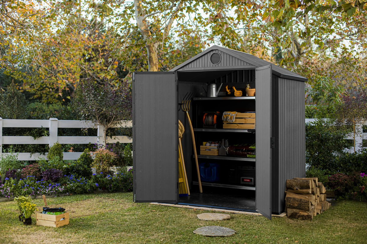 Keter Outdoor Storage Shed, Durable Resin, Compact & Portable, Store-It-Out Darwin, Grey
