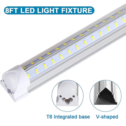 (10-Pack) 8ft LED Shop Light Fixture, V Shape 150W 18800LM 6000K ( Cold White),8 Foot , 96'' T8 Integrated LED Tube, Linkable Led Bulbs for Garage, Warehouse, Plug and Play, Clear Lens