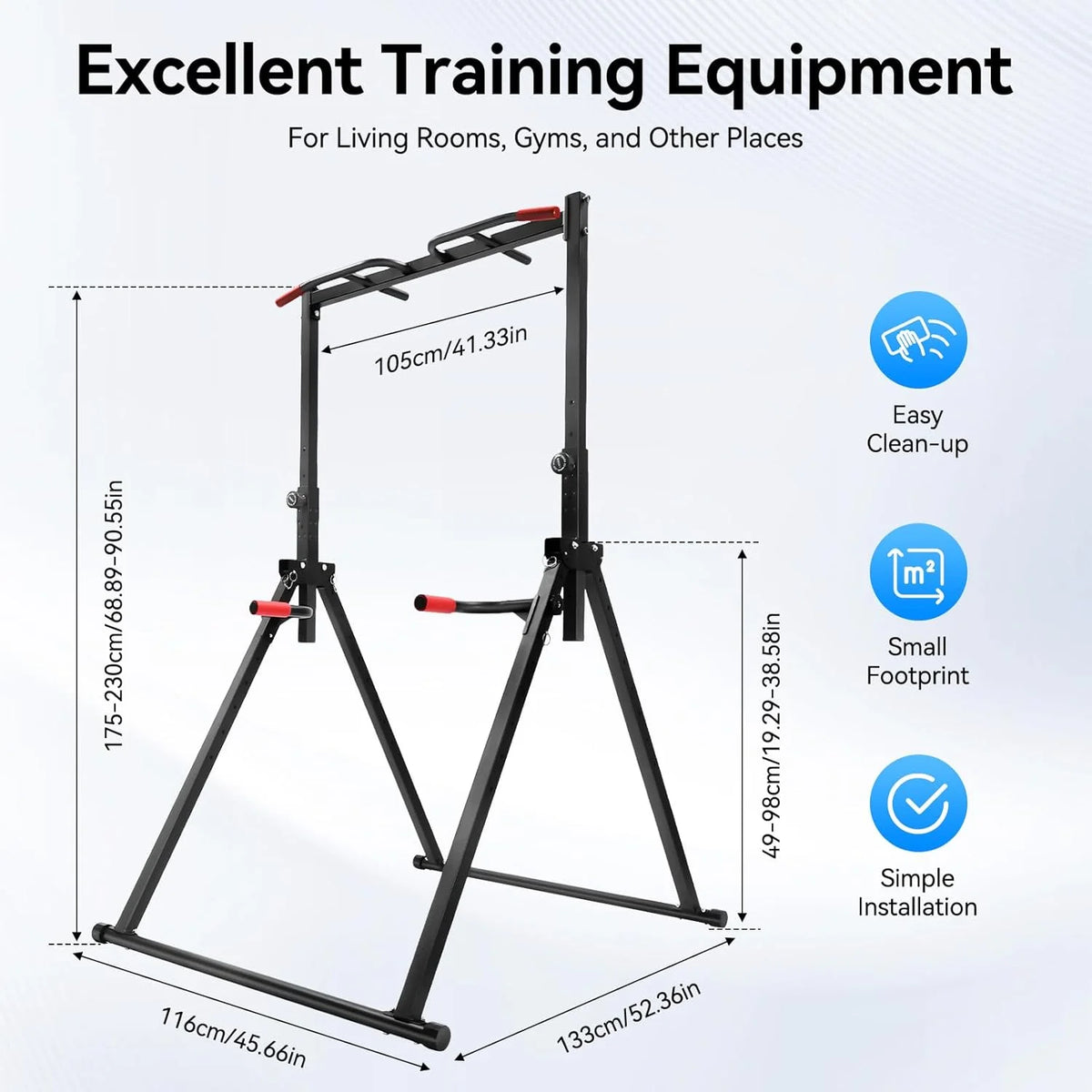 Power Tower Pull Up Bar Station Foldable Pull Up Rack Dip Station 5.74-7.55ft Height Adjustable Home Strength Training Fitness Workout Equipment, Up to 440lbs (With double bars)