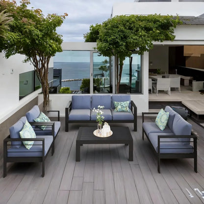 CozyHom 5 Pcs Outdoor Patio Aluminum Furniture Sofa Sets, Outside Patio Conversation Couch Sets With Table&Cushions for Garden Porch, Gray