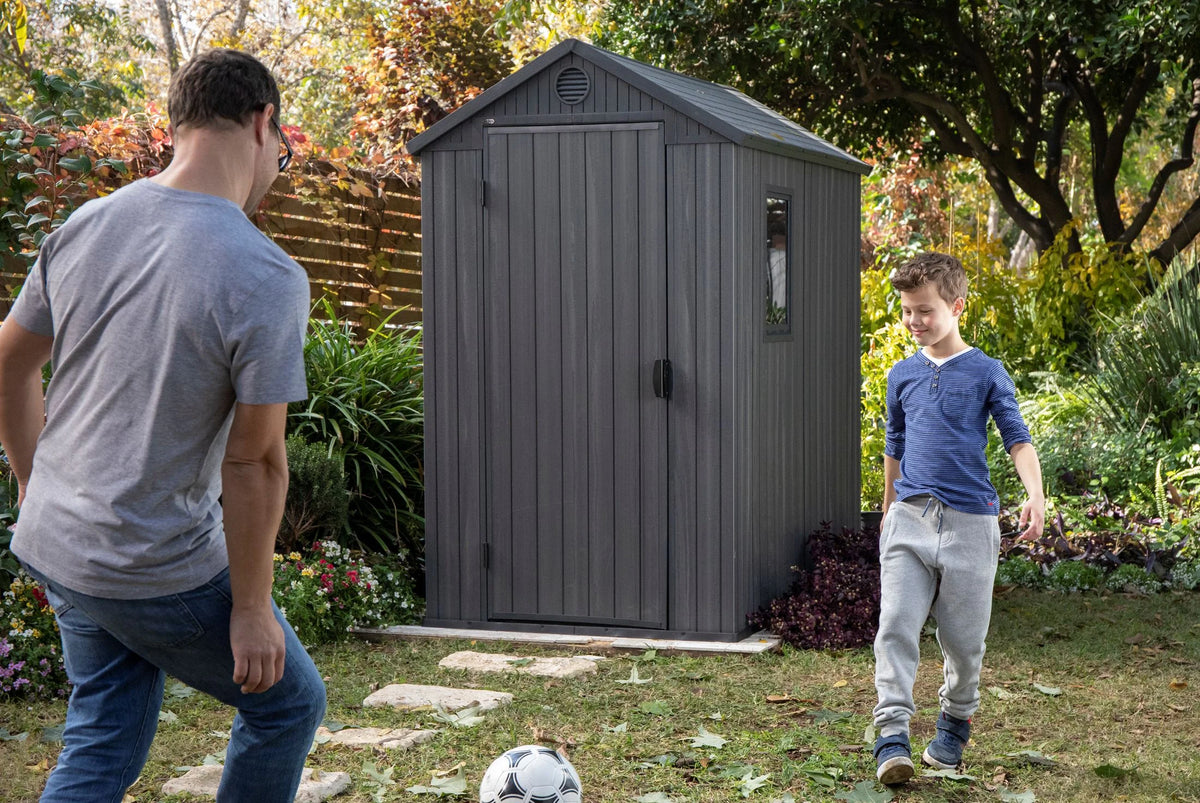 Keter Outdoor Storage Shed, Durable Resin, Compact & Portable, Store-It-Out Darwin, Grey