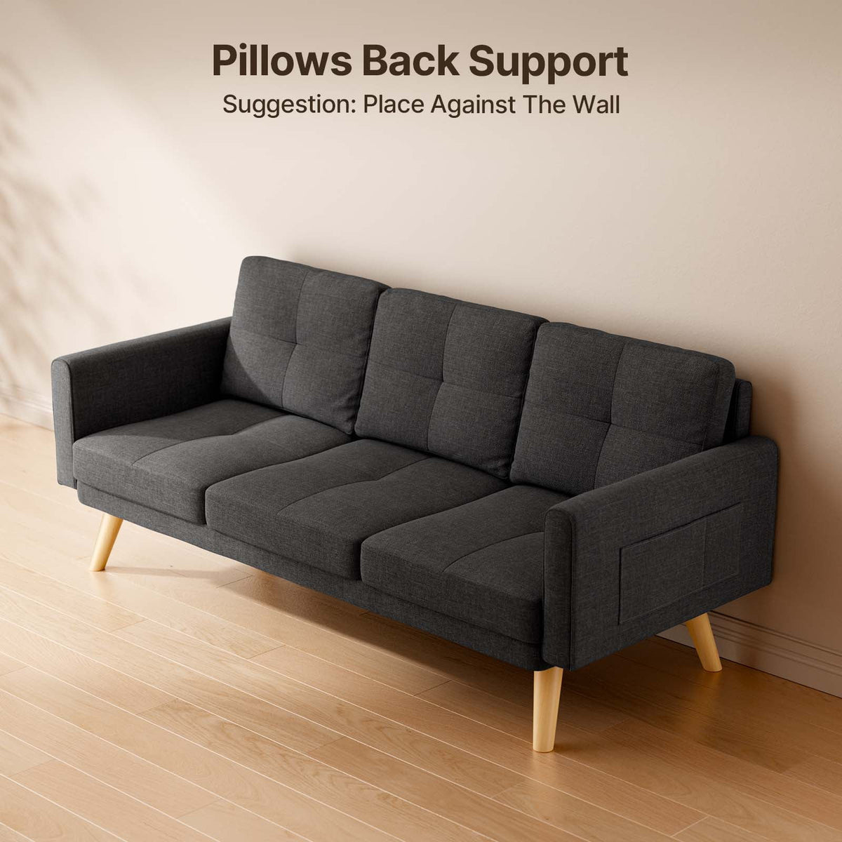 Lofka Sofa Couch with Large Storage Pockets and Soft Seats,Modern Loveseat Sofa for Apartment, Office, Bedroom,Deep Gray