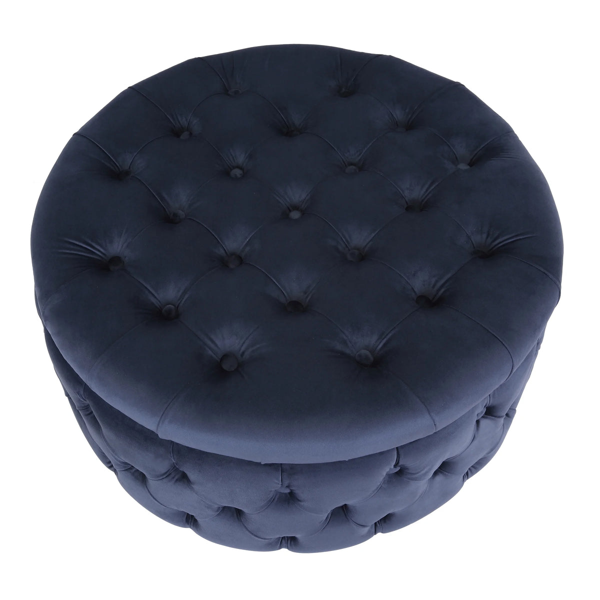 WestinTrends Wordford Round Velvet Tufted Storage Ottoman, Velvet Navy Blue