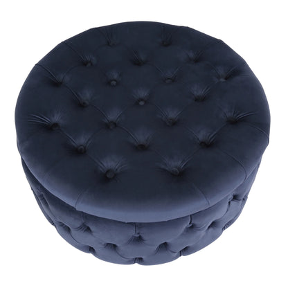 WestinTrends Wordford Round Velvet Tufted Storage Ottoman, Velvet Navy Blue