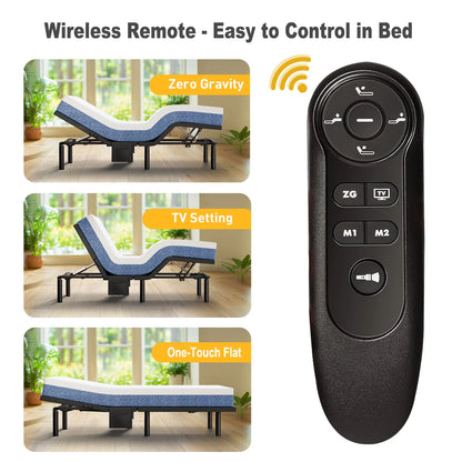 CHITOOMA Electric Adjustable Bed Frame Queen with Massage (4 Modes & 3 Intensities), Wireless Remote, Zero Gravity, 4 USB Ports, Under-Bed Nightlight, 3 Minutes Fast Assembly
