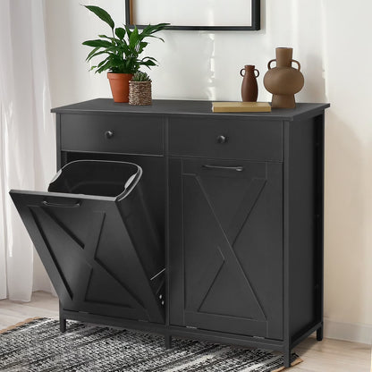 Pirecart 20 Gallon Double Tilt Out Trash Cabinet Wood Hidden Storage Cabinet, Recycling Cabinet with 2 Drawers, Black