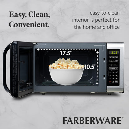 Farberware Countertop Microwave Ov 1100 Watts, 2.2 cu ft - Smart Sensor With LED Lighting and Child Lock - Perfect for Apartments and Dorms - Easy Clean Black Interior, Stainless Steel