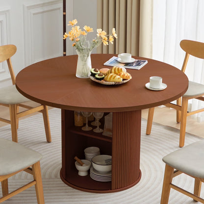 Wirrytor Round Dining Table, Modern Farmhouse Kitchen Table, 47 Inch Coffee Circle Dining Tables with Wood Strip Base for Kitchen Living Room, Black
