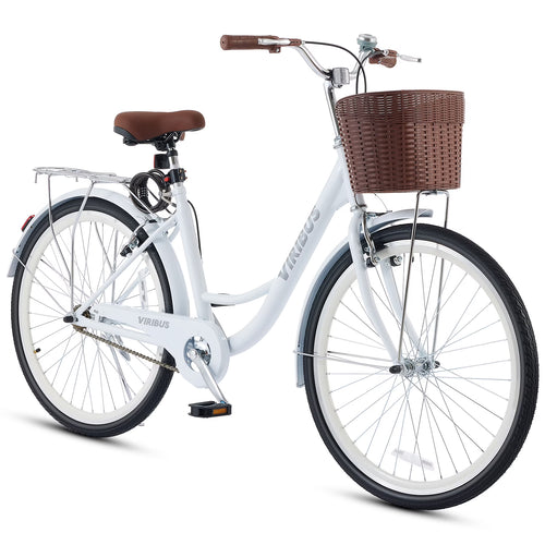 Viribus Women's Comfort Bike 24 inch Beach & City Cruiser Bicycle with Basket Rack White