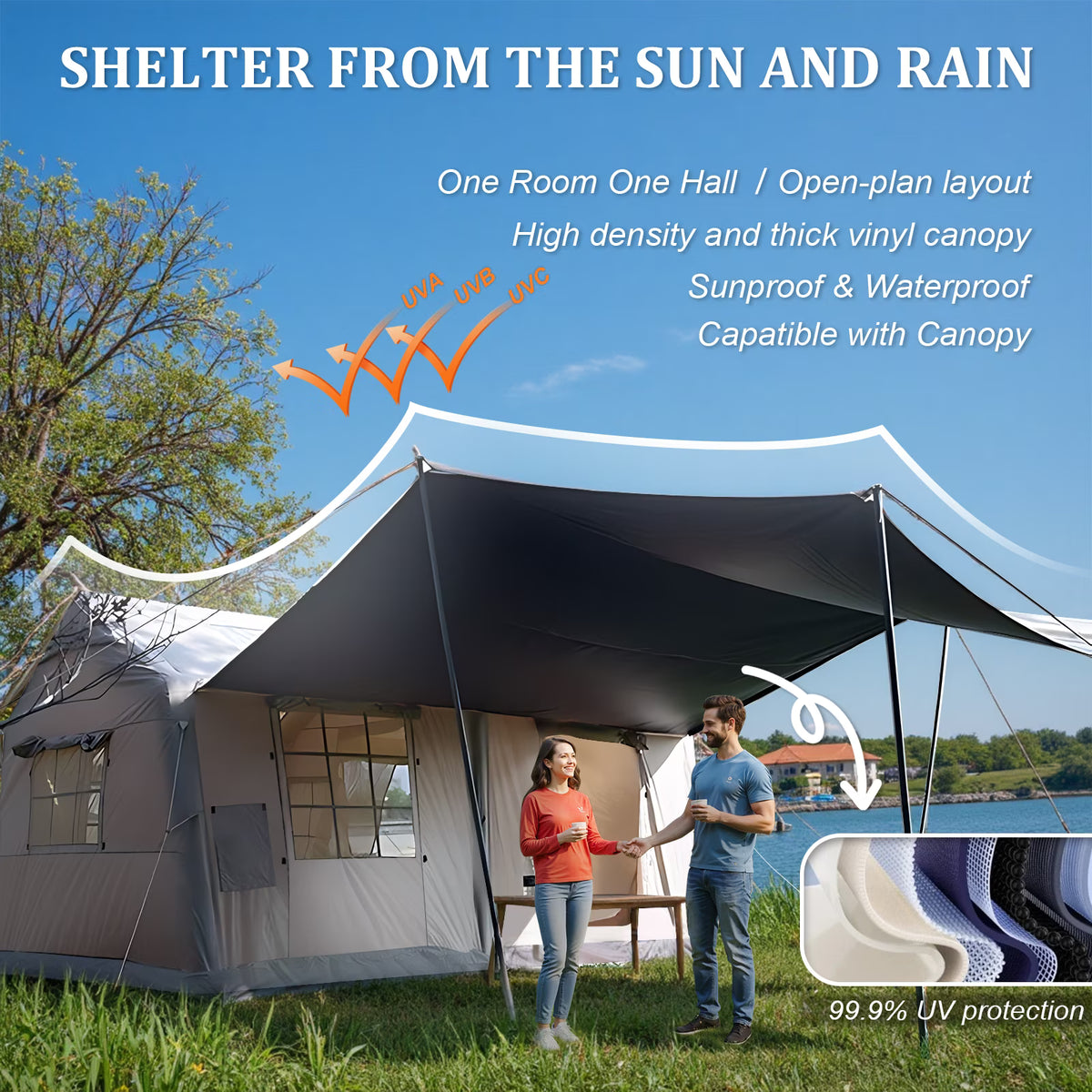 9.8' x 7' Inflatable Camping Tent,4 Season Blow up Tents for Camping, 4-6 Person Inflatable Tent with Stove Jack,Air Tents,Glamping Tent,Waterproof Luxury House with Mesh Window