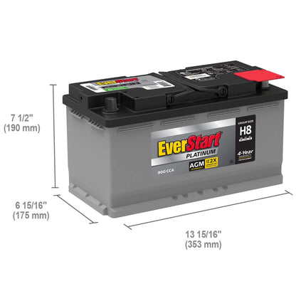 EverStart Platinum BOXED AGM Battery, Group Size H8 / LN5 / 49 12 Volt, 900 CCA