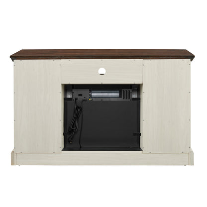 Mainstays Farmhouse Fireplace TV Stand for TVs up to 55", off White/Walnut