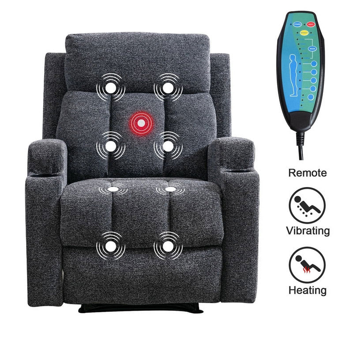 Bonzy Home Heated Manual Massage Recliner with Cup Holder Padded Breathable Fabric Recliner, Home Theater Seating��Navy