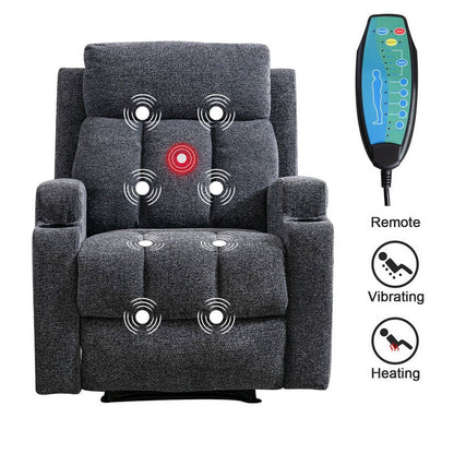 Bonzy Home Heated Manual Massage Recliner with Cup Holder Padded Breathable Fabric Recliner, Home Theater Seating��Navy