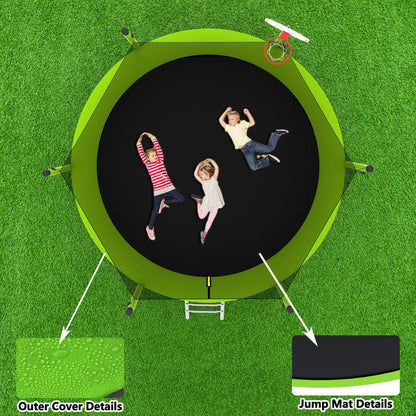 Alvantor 8Ft Kids Trampoline Round Trampolines with Basketball Hoop & Enclosure Net, Age 3-10 Blue