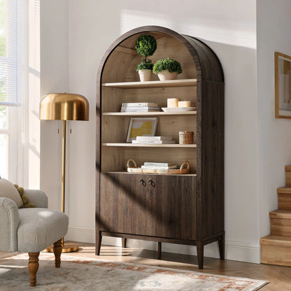 Modway Nolan 74" Tall Arched Storage Display Cabinet Bookshelf in Black