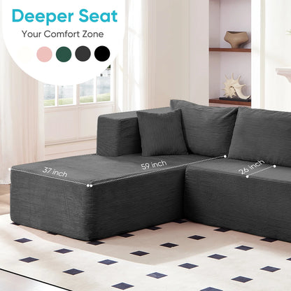 ZAFLY 106" Cloud Sectional Couch with Chaise, No Assembly Required L Shaped Sleeper Sofa, Oversized Deep Seat Modular Couches and Sofas for Living Room - Right, Black
