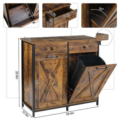 Pirecart 20 Gallon Double Tilt Out Trash Cabinet Wood Hidden Storage Cabinet, Recycling Cabinet with 2 Drawers, Black