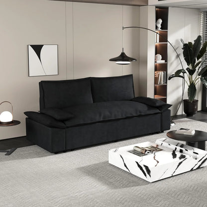 Tabaray 63.8" Futon Sofa Bed Queen Size, Pull Out Bed, 3-in-1 Convertible Sleeper Sofa with Side Pocket, Modern Plush Velvet Futon Couch for Living Room, Small Space, Apartment, Bedroom, Black