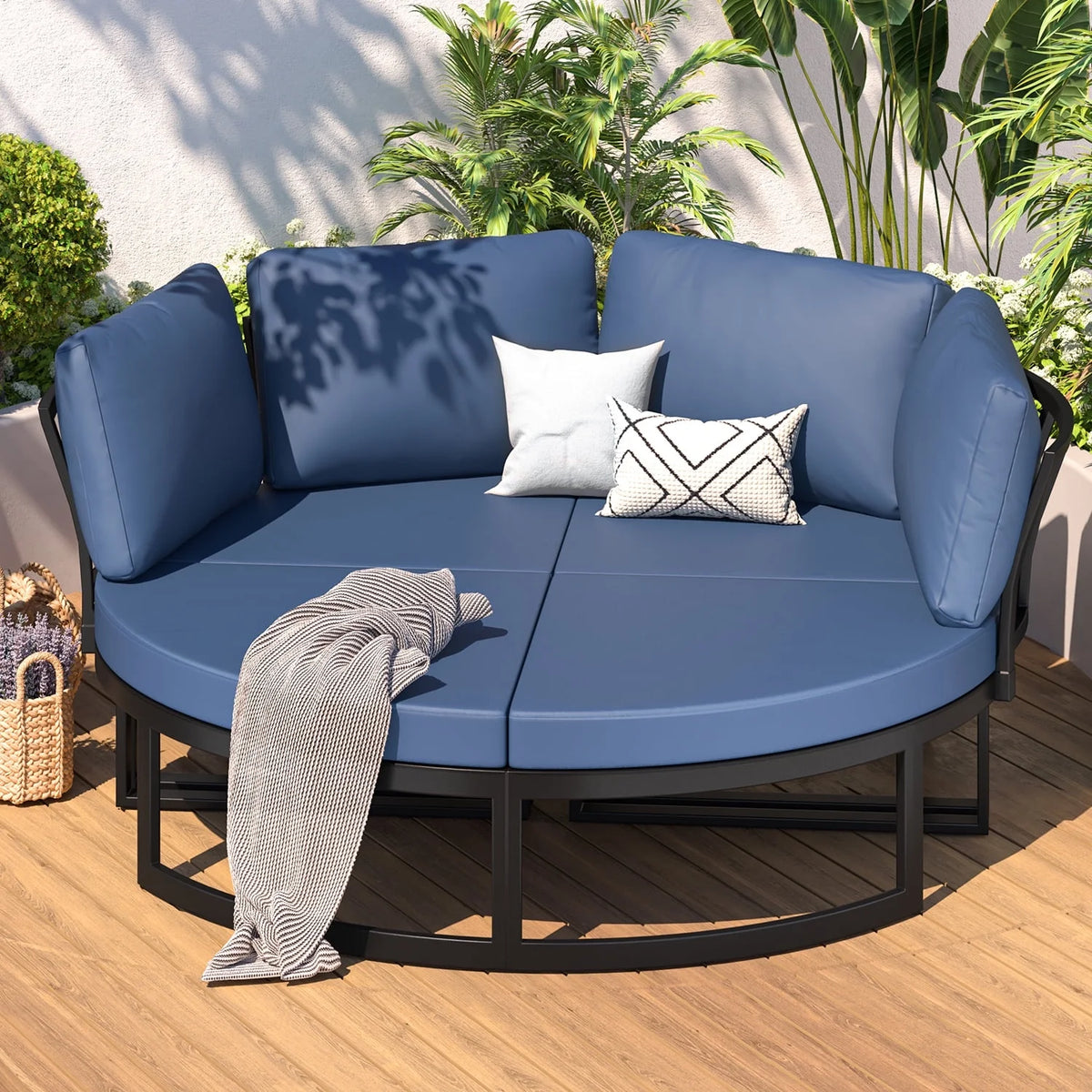 AECOJOY Metal Patio Furniture Set 73" Outdoor Conversation Set Patio Sectional Sofa Couch with Removable Cushions in Beige