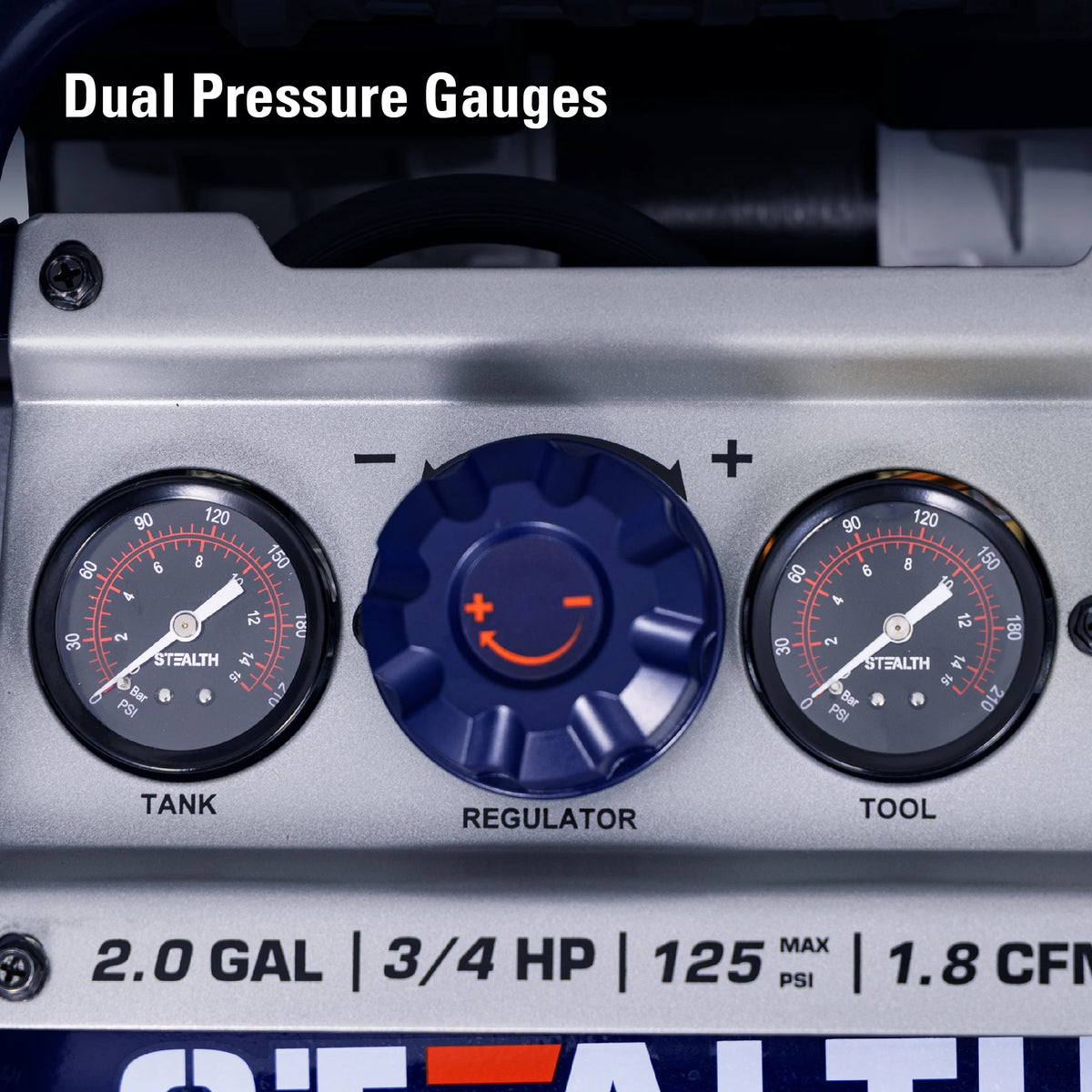 Stealth Ultra Quiet 2 Gallon 125 PSI Portable Electric Oil-Free Air Compressor, Professional Series