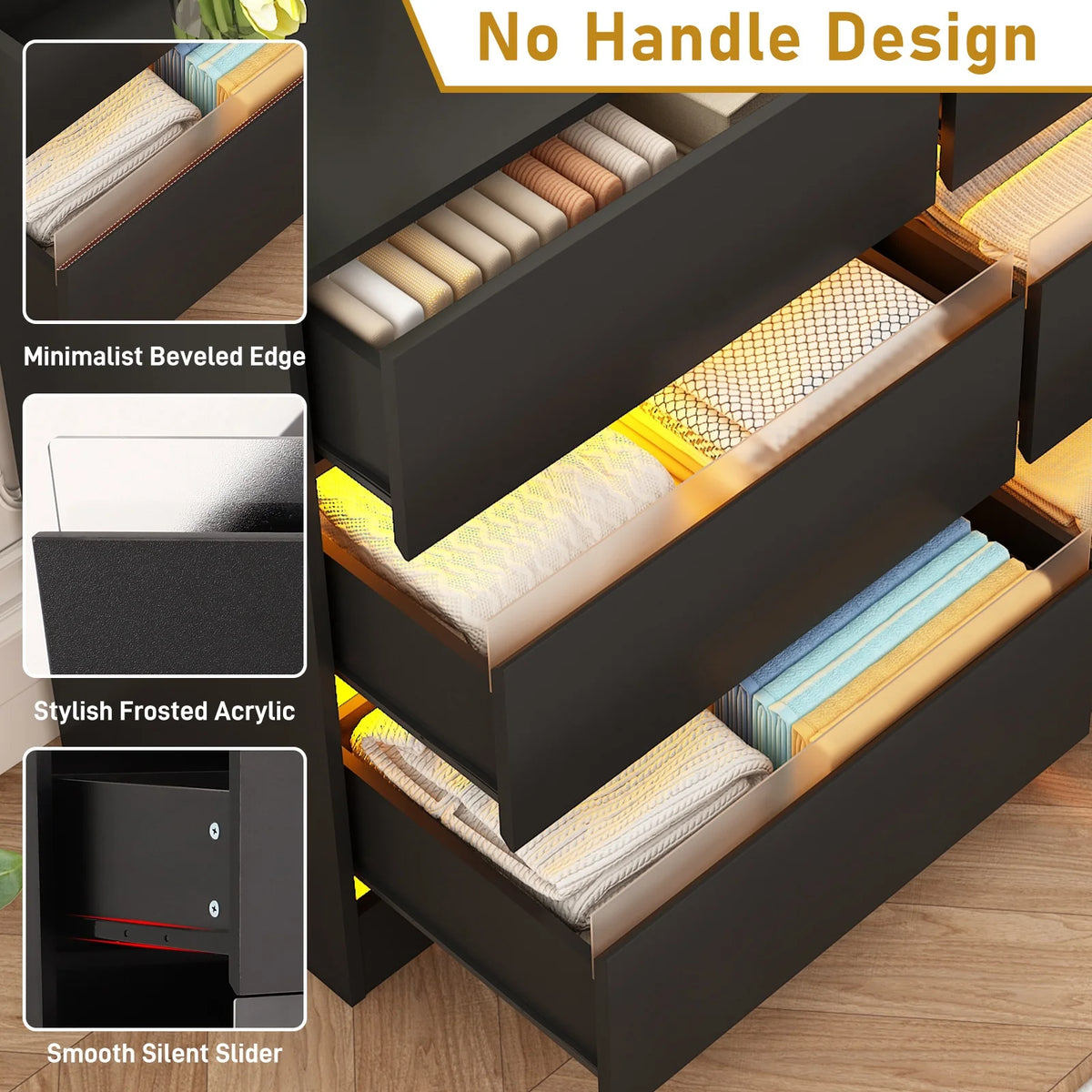 9 Drawer Dresser for Bedroom with Power Outlet, 63" Large Dresser with LED Light, Wooden Dresser For Closet, Chest of Drawers with Raised Edges