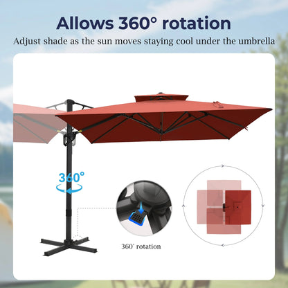 Alpha Joy 12x9ft Outdoor Patio Umbrella Large Rectangle Offset Cantilever Double Umbrella with 360°Rotation, Beige
