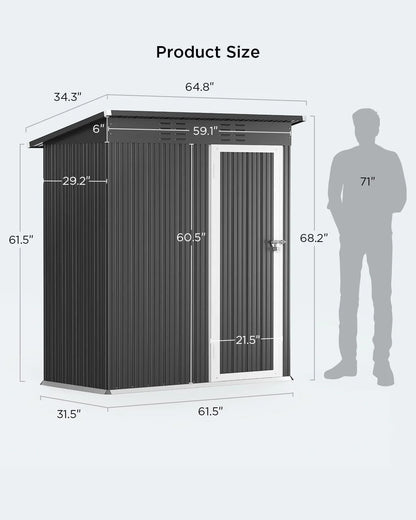 5' x 3' Outdoor Storage Shed, Metal Outdoor Storage Cabinet with Single Lockable Door, Waterproof Tool Shed,Gray
