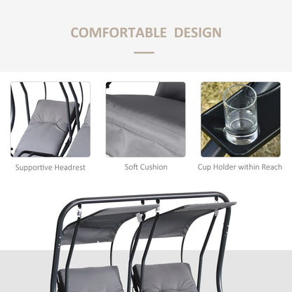 Outsunny 2-Seat Modern Steel Canopy Porch Swing with Cup Holder and Cushions, Beige/Black