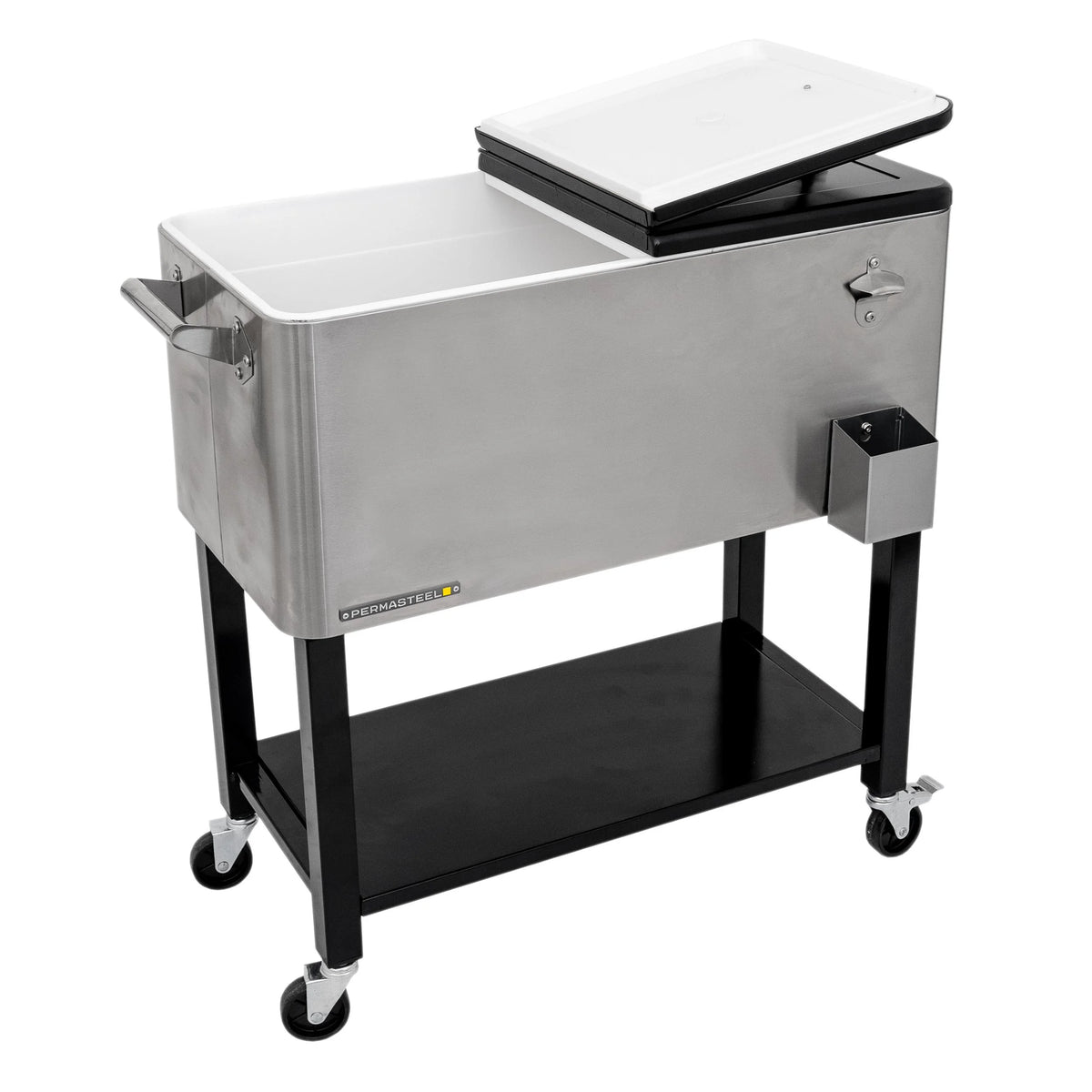 Permasteel 80-Qt Outdoor Steel Patio Cooler with Removable Basin, Rolling Cooler with Wheels, Teal Green