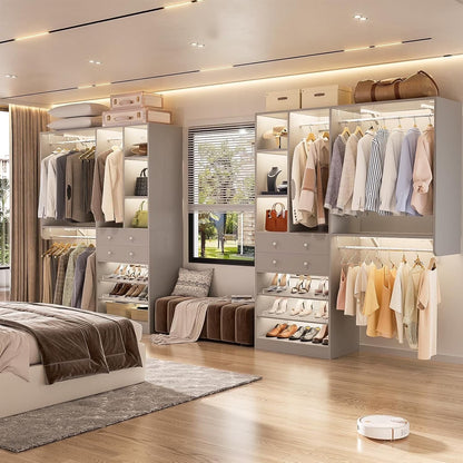 iSunirm 5FT Closet System with Drawers,5FT Closet System with Drawers, 60" Closet Organizer System with 2 Hanging Shelving Perfect Storage Solution for Organizing Your Closet