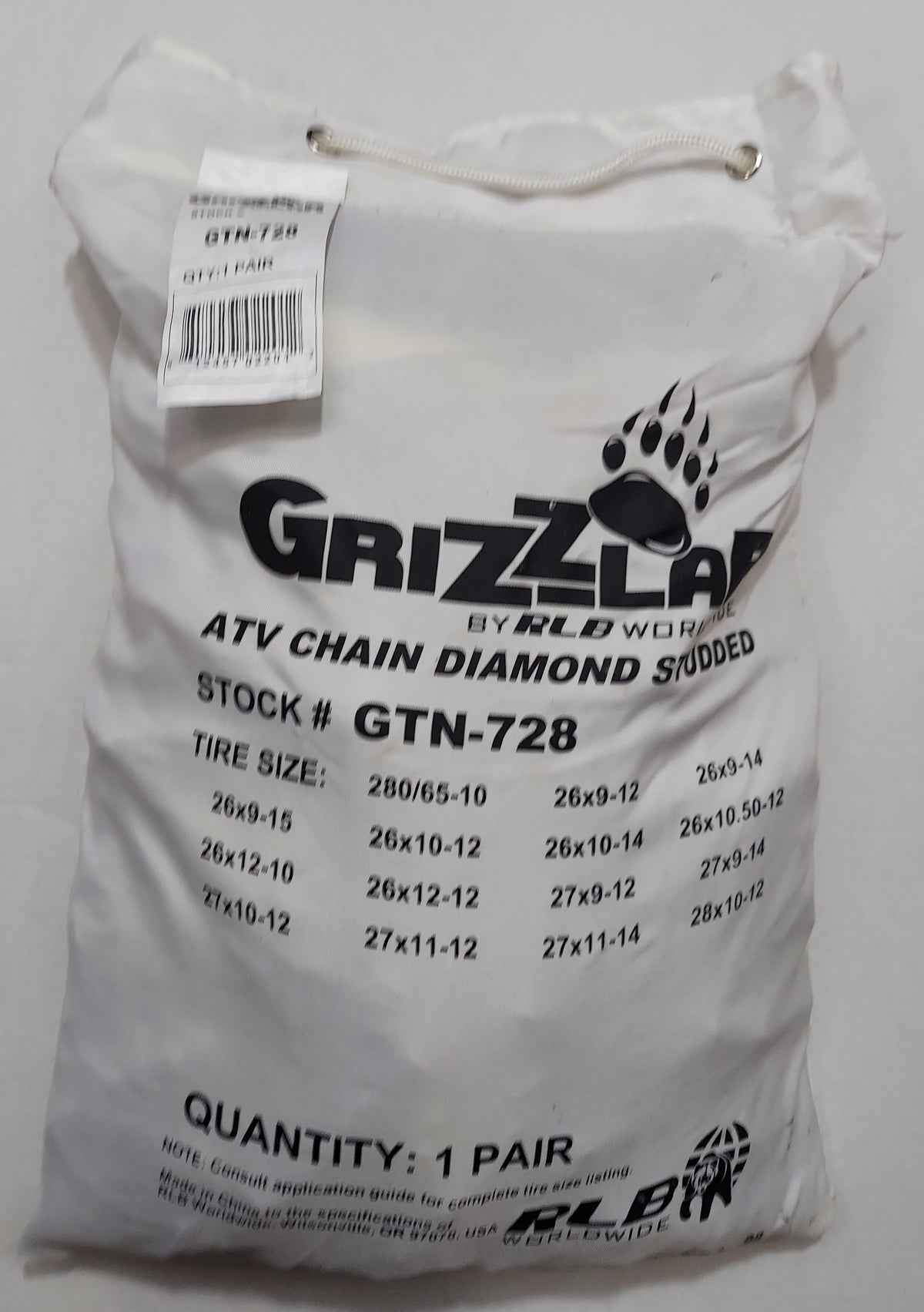 Grizzlar GTN-728 ATV Diamond Studded&nbsp;Tire Chains 26x9-12 26x10-12 26x10.5-14 26x12-10 27x10-12 27x9-10 27x9-12 28x10-12