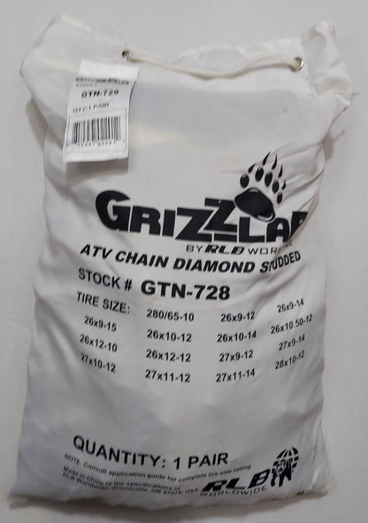Grizzlar GTN-728 ATV Diamond Studded&nbsp;Tire Chains 26x9-12 26x10-12 26x10.5-14 26x12-10 27x10-12 27x9-10 27x9-12 28x10-12