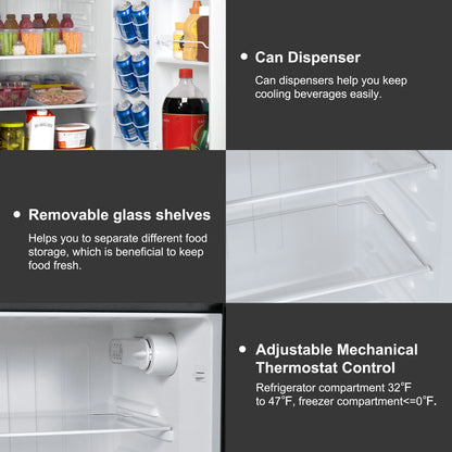 Galanz 4.6. Cu ft Two Door Mini Refrigerator with Freezer, Stainless Steel, New, Width 19.13"