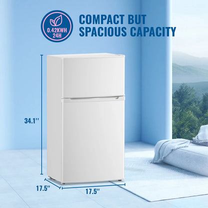 WANAI 3.5 Cubic feet Small Refrigerator with Freezer on Top Double Door Mini Fridge New White
