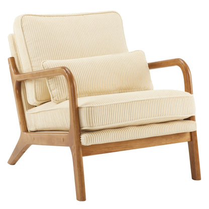 Ktaxon Accent Chair Corduroy Upholstered Armchair, Reading Club Chair with Pillow and Solid Wood Frame for Living Room Bedroom Furniture Off White
