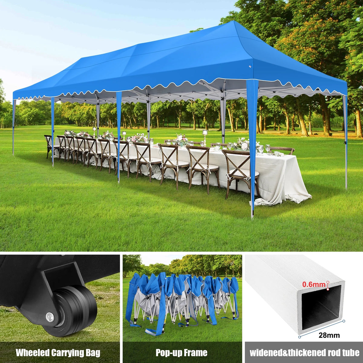 SANOPY 10' x 20' Pop up Canopy Party Tent with 6 Removable Sidewalls, Wave Eave Outdoor Waterproof Patio Gazebo Tent with Carry Bag, Backyards Camping Picnics, Black