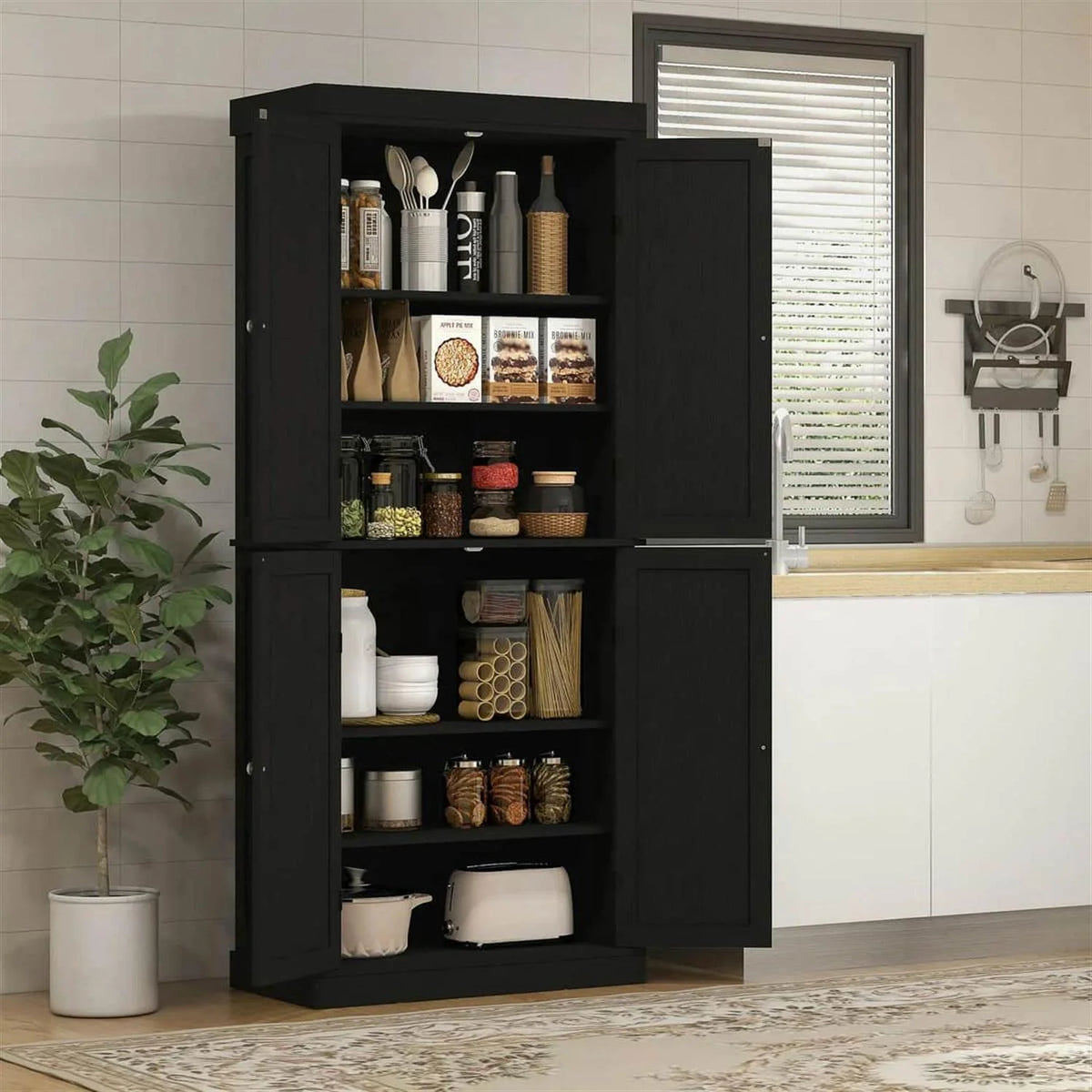 Demi Bonn 72" Large Kitchen Cabinet, Pantry Storage with Doors & Shelves, Freestanding Food Pantry Cabinet, Space-Saving Storage Solution, White