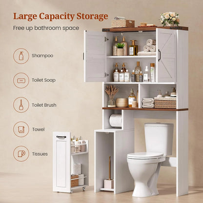 Frhnenha Over The Toilet Storage Cabinet with Pulley, Bathroom Storage Cabinet, with Adjustable Shelf and Open Shelf for Bathroom, Restroom, Laundry, White