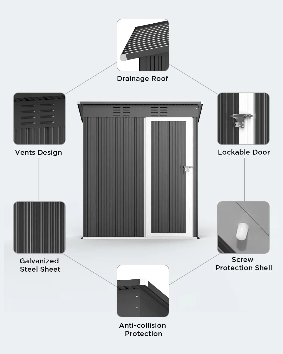 5' x 3' Outdoor Storage Shed, Metal Outdoor Storage Cabinet with Single Lockable Door, Waterproof Tool Shed,Gray