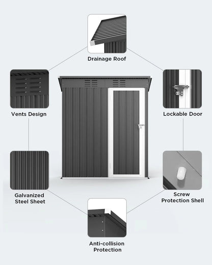 5' x 3' Outdoor Storage Shed, Metal Outdoor Storage Cabinet with Single Lockable Door, Waterproof Tool Shed,Gray