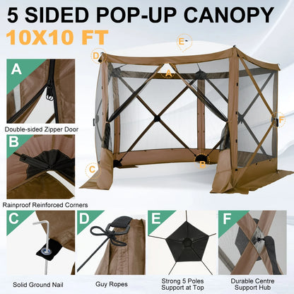 COBIZI 8x8 Pop up Gazebo Tent, Ez up Waterproof Screen Tent Screen House, Portable Outdoor Canopy Sun Shelter with 3 Sidewalls, Carry Bag & Ground Stakes for Camping, Garden and Picnics, Gray