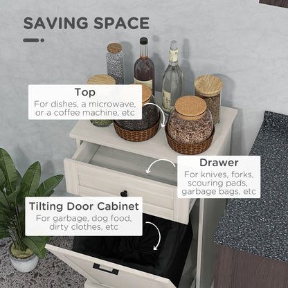 HOMCOM Kitchen Tilt Out Trash Bin Cabinet, Free Standing Recycling Cabinet