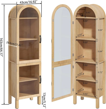 Fiogmub Tall Arched Storage Display Cabinet, Arched Pantry Cabinet with Doors, Acrylic Glass Doors